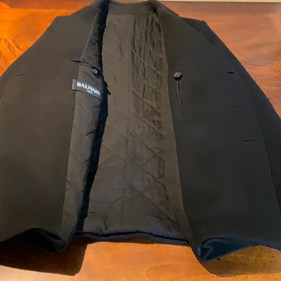 BALMAIN MEN'S 54 BLACK PEA COAT JACKET - Picture 11 of 16